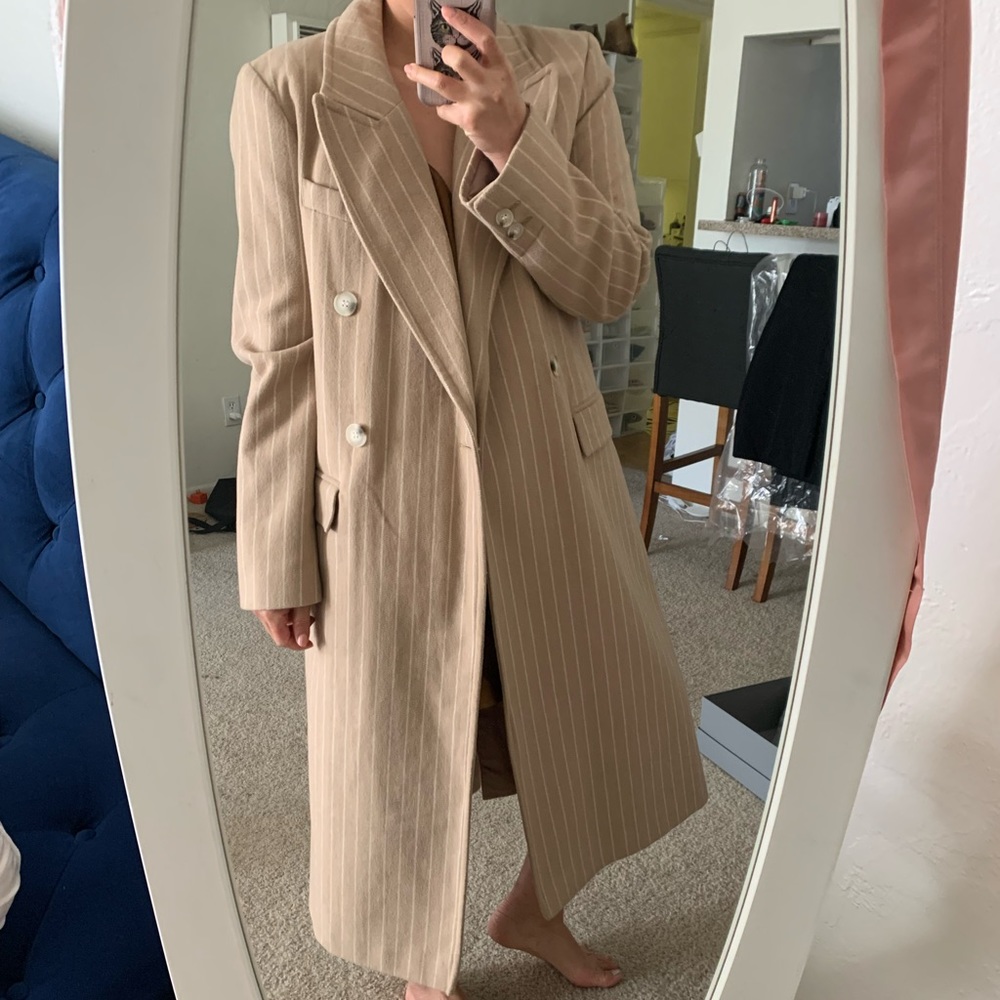 Beige white pinstriped Top Coat from Top Shop